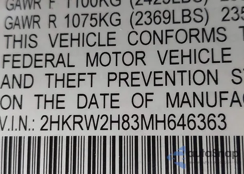 2021 Honda Cr-V Awd Ex-L из США, поврежденный, VIN 2HKRW2H83MH646363